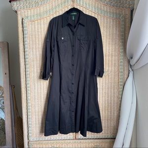 Ralph Lauren long sleeve button down A-line dress black